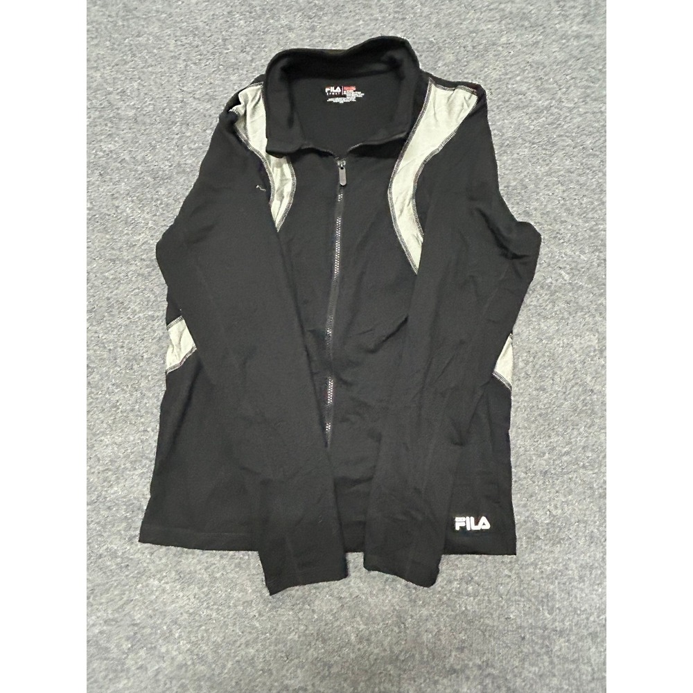 Fila Jacket Womens XL Black Running Full Zip Athletic Track Mock Neck Thumbholes